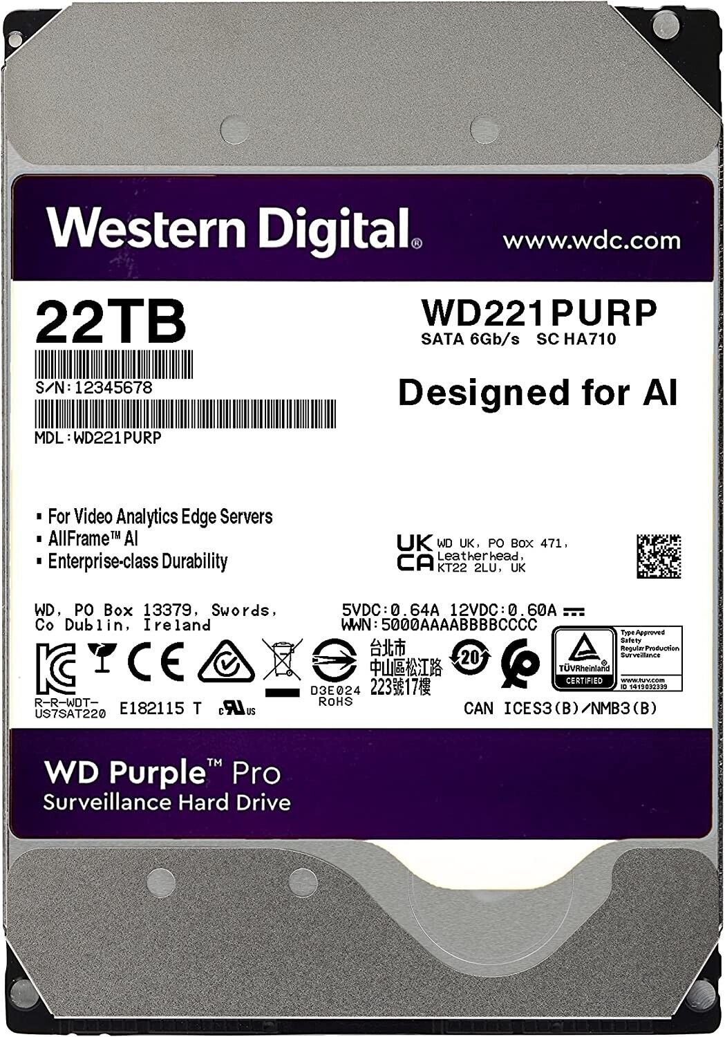 Western Digital 22.0TB  3.5  Western Digital Purple Pro (WD221PURP)