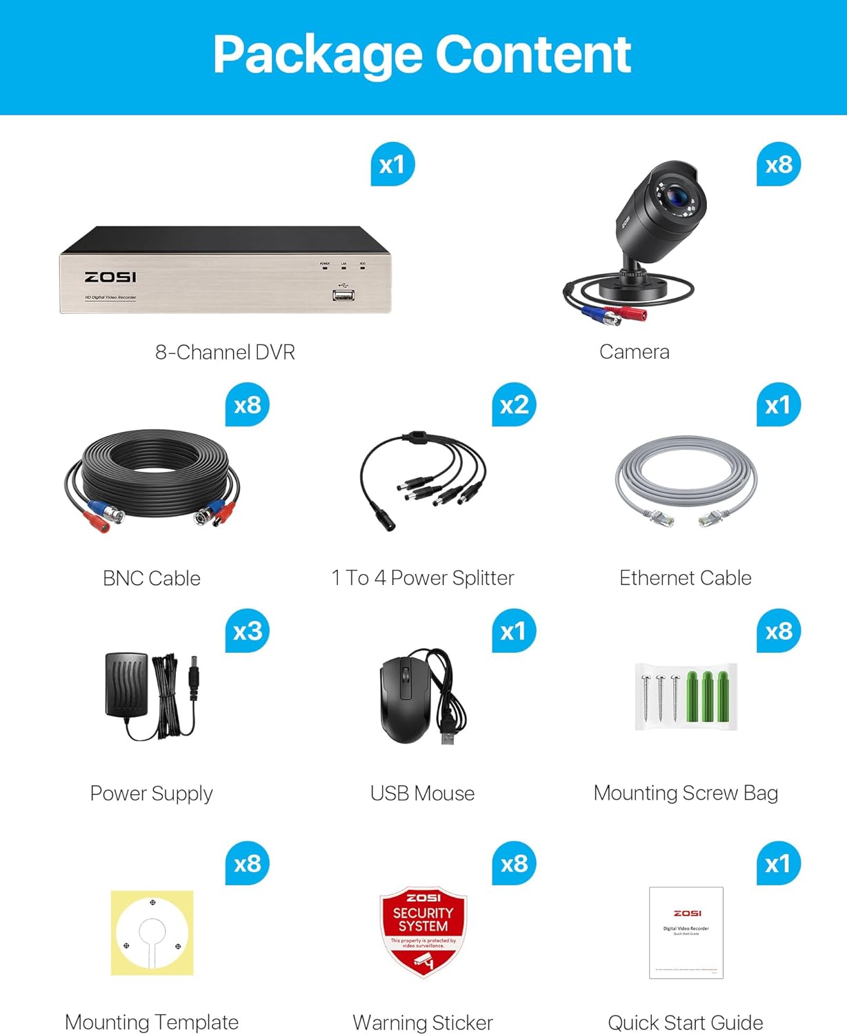 Zosi Set de Supraveghere Video cu 4 camere exterioare  8VNA-106B8S-00-EU-1