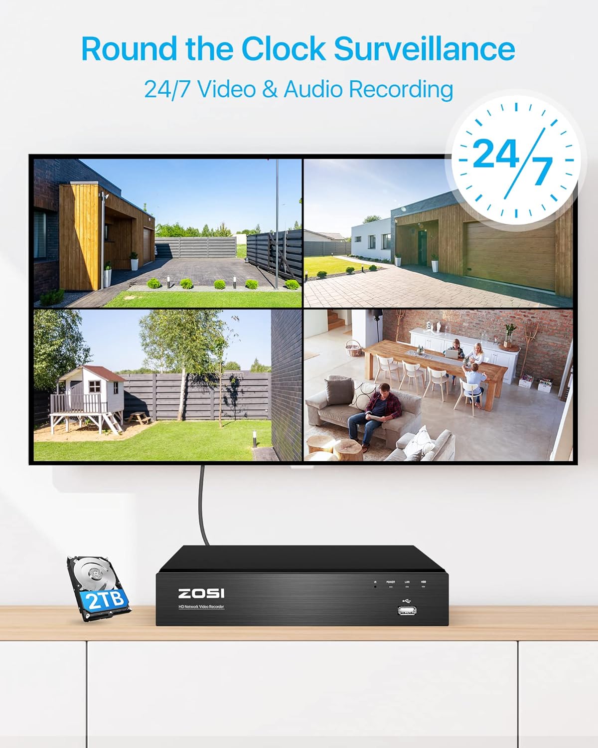 Zosi Set de Supraveghere Video cu 4 camere interne LUX 88N2-2258W4-EU-1