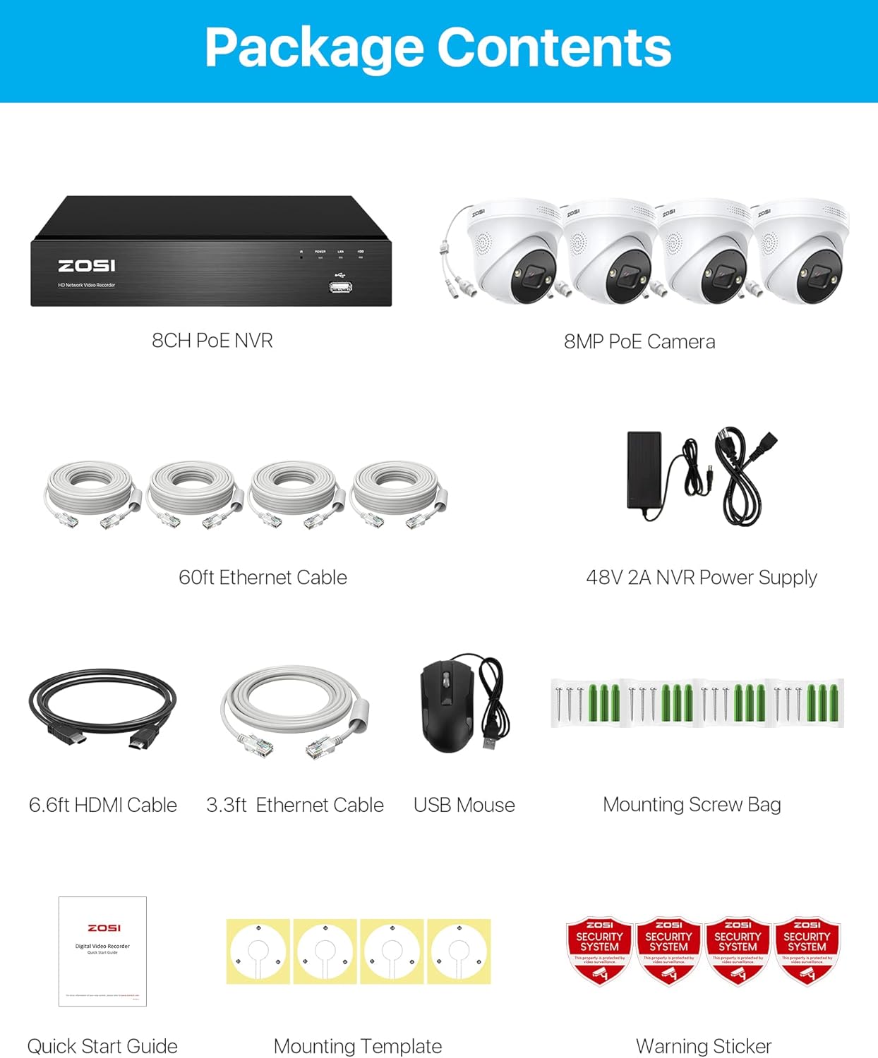Zosi Set de Supraveghere Video cu 4 camere interne LUX 88N2-2258W4-EU-1
