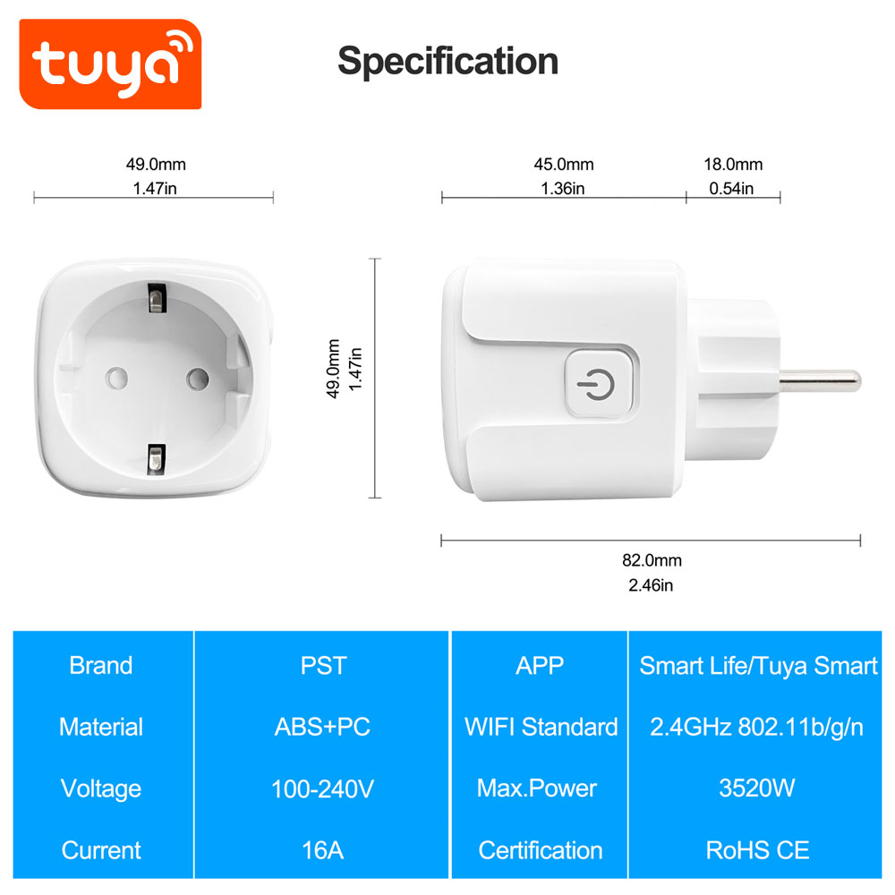 PST ZEU-003 Умная розетка WiFi Tuya Smart 16A